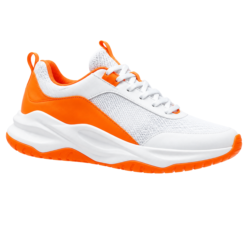 Orange and white prototype sneaker